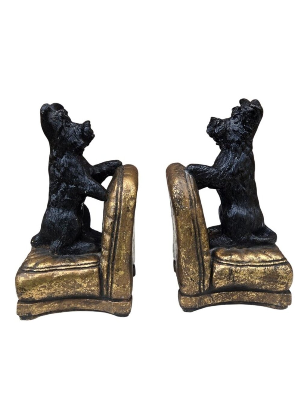 Vintage Scottie Dog Bookends Gold Chairs Black Scottish Terrier Bookish Decor